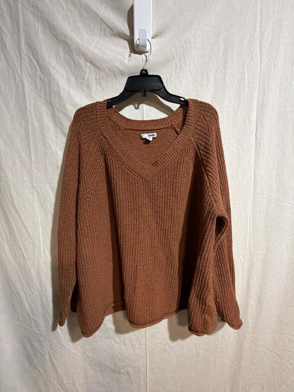 Sonoma Goods For Life Women's Plus 2X Brown V-Neck Chunky Knit Sweater